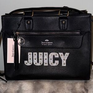 Juicy Couture Black leather shoulder Bag with long adjustable strap with silver